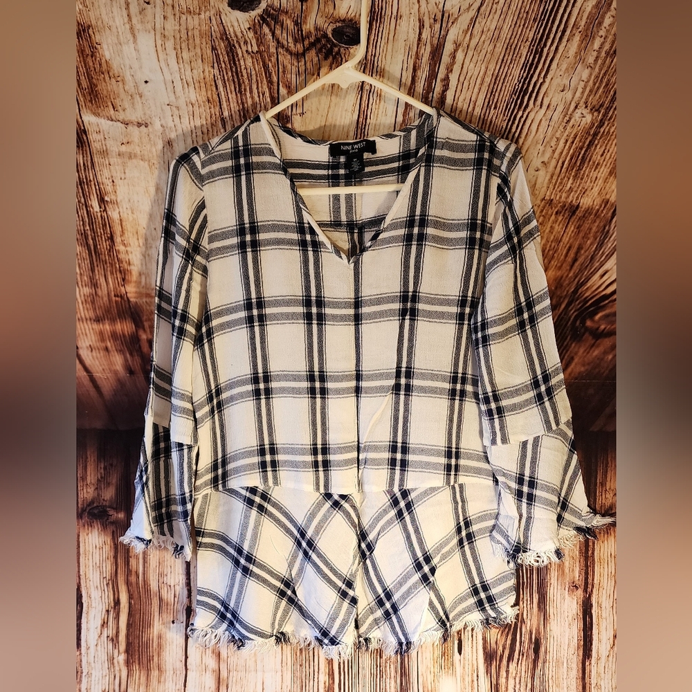 Nine West Plaid Women's Top - Black and White